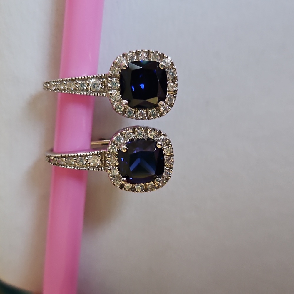 Cushion Cut Sapphire Earrings - Picture 3 of 16